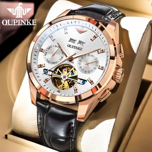Montre homme OUPINKE 3291, luxe, tourbillon ajouré, mécanique, entièrement automatique, étanche, calendrier, chronomètre. - Product Image 1