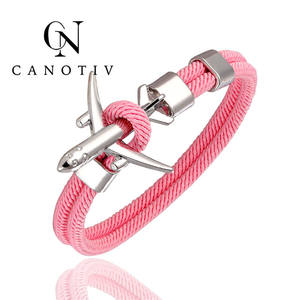 Pulsera de Plata Antigua de Moda para Parejas CANOTIV, Brazalete con Dije de Avión y Ancla para Hombre y Mujer - Product Image 2