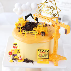 Set Decorazioni Torta a Tema Costruzioni: Escavatore, Gru a Torre, Topper per Cupcake, Segnali Stradali e Decorazioni per Feste di <span class=keywords><strong>Compleanno</strong></span> - Product Image 1