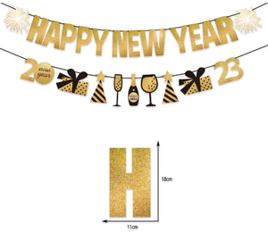 Scintillant bonne année 2023 papier bannière drapeau feu d'artifice cadeau <span class=keywords><strong>champagne</strong></span> guirlande et ballons à air pour le jour <span class=keywords><strong>de</strong></span> l'an fête décor - Product Image 5