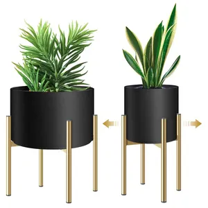 Soporte de hierro forjado para plantas, estante de exhibición ajustable para decoración moderna de mediados de siglo, maceta de flores de interior, soporte de Metal dorado para plantas