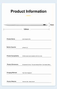 ปากกาสไตลัสแบบใหม่ รองรับการชาร์จแบบแม่เหล็กและ Type-C สำหรับแท็บเล็ต iPad ป้องกันการสัมผัสโดยไม่ตั้งใจ ป้องกันการสัมผัสฝ่ามือ รองรับการเอียง ใช้งานได้นาน 35 ชั่วโมง - Product Image 6