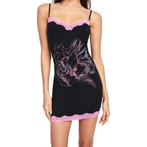 Mode Slim Fit Show Mince Wrap Hip Show Poitrine Taille Wrap Jupe courte Noir Moulante Dentelle Sangle Imprimer Y2K <span class=keywords><strong>Robe</strong></span> courte - Product Image 4