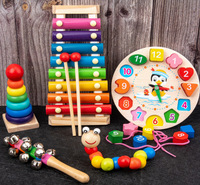 AiJH Juguete Educativo de Madera para Bebés, Piano de Ocho Tonos con Cuentas de Madera, Reloj Despertador, Set de Piano para Golpear