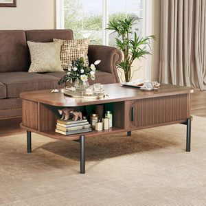 Hot Sale <strong>Walnut</strong> <strong>Coffee</strong> <strong>Table</strong> 39.4" Modern <strong>Coffee</strong> <strong>Tables</strong> for Living Room with Storage Open Shelf - Product Image 6