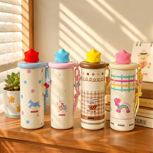 Portable Insulated Stainless Steel Water <b>Bottle</b> with Straw Cute Horse Print Water <b>Bottle</b> for Girls - Product Image 1