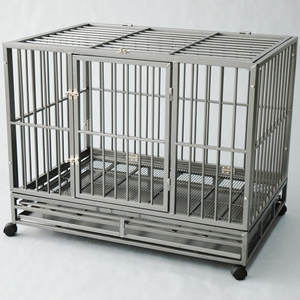 Kandang Anjing di Rumah Kandang Hewan Peliharaan untuk Kandang Logam dari Baja Tahan Karat dengan Baki Plastik dan Roda untuk Pintu Tunggal - Product Image 4