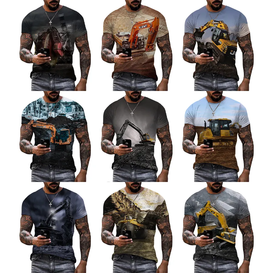 American Excavator 3D-gedruckte Tops für Herrenmode Sommer Short Plus Size All Over Printing T-Shirt Herren OEM Factory T-Shirts