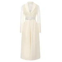 Robe élégante à manches longues en polyester uni pour femmes, disponible en noir, bleu et abricot, vente en gros