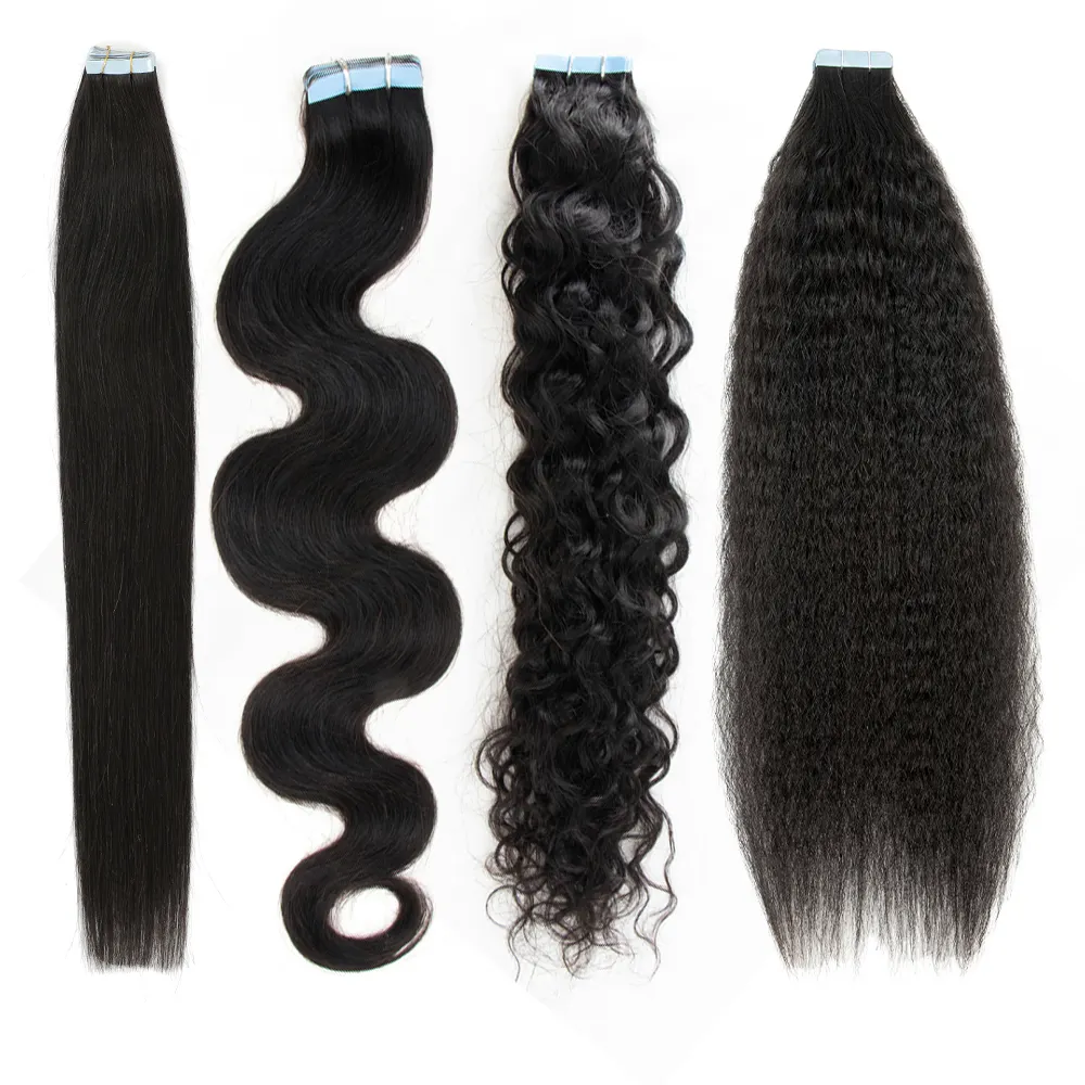 Extension de cheveux naturels en velours Remy italien 12-30 ", bande double adhésive, texture en velours, Body wave, trame, vente en gros, 2018