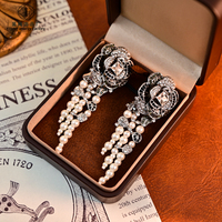 Anting-anting Rumbai Anting-anting Mutiara Anting-anting Gaya Vintage Anting-anting Gantung dengan Mutiara Bunga Perhiasan Pernikahan untuk Kegunaan Sehari-hari