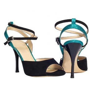 Chaussures de <span class=keywords><strong>danse</strong></span> <span class=keywords><strong>latine</strong></span> pour femmes Talon de 10cm Nubuck Salsa Tango Noir Paillettes Tailles US 4-12 - Product Image 2