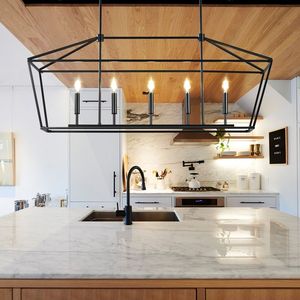 Lámpara Colgante Industrial de Hierro Negro Ajustable, Rectangular, Lineal, con Portalámparas E12, para Isla de Cocina, Comedor, Pasillo, Bar - Product Image 2