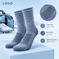 Chaussettes de football anti-humidité à grip, bleu poudré, coupe mi-mollet, ajustement sûr sur le terrain, pour crampons fins, OEM, marque privée, échantillonnage en vrac, emballage