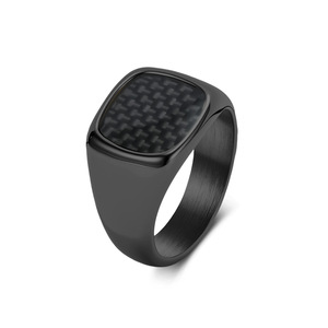Men's Square Carbon Fiber <b>Ring</b> <b>Titanium</b> Steel Gold Black Silver Geometric Style Jewelry Gift - Product Image 5