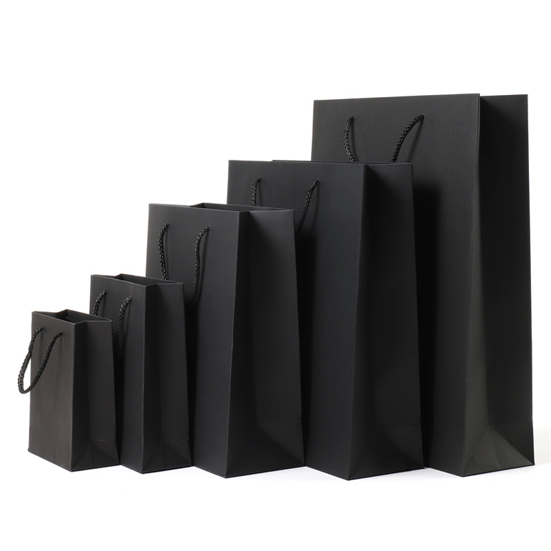Black Paper Bags With Handle Recyclable Shopping Paper Bag With Your Own Logo Gift Shoe Clothing Packaging Paper Bag Custom