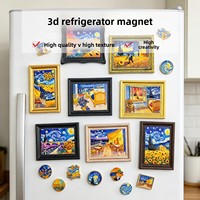 Aimant de réfrigérateur avec cadre photo Van Gogh - Souvenir de voyage sur le thème des tableaux célèbres du monde, décoration de style européen, tuile magnétique en résine, cadeau