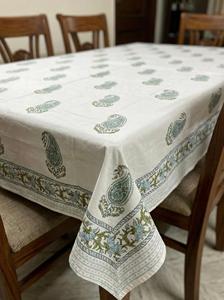 Blue Green Paisley <b>Tablecloth</b> Cotton Dining Table Cover Printed Table Linen Kitchen Decor <b>Washable</b> Table Cover - Product Image 3