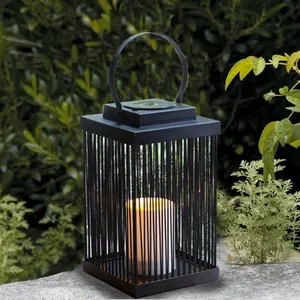 Hanko lampada da giardino decorativa a forma di lanterna in rattan a forma di candela quadrata a energia solare per esterni