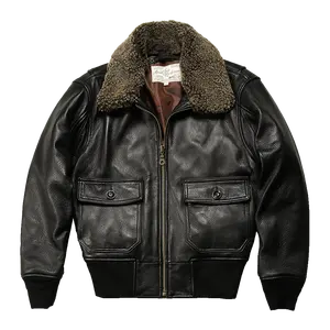 OEM Winter Mens Wool Collar Casual Real Leather Jacket Flight Fasion Bomber Retro Genuine Goatskin Coats