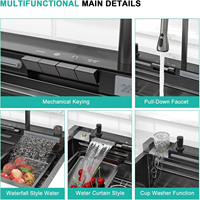 Évier de cuisine intelligent multifonctionnel de 30 pouces-Station de travail de luxe noire en acier inoxydable 304 Double cascade Chrome