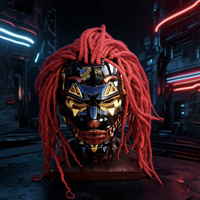 Masque de costume de clown cybernétique LED avec dreadlocks vertes – Accessoire de cosplay premium pour festivals et Halloween