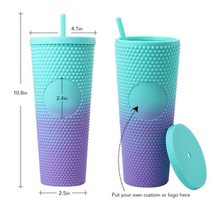 Cangkir plastik Matte 16 oz 22oz, <span class=keywords><strong>Tumbler</strong></span> dinding ganda warna Pastel, cangkir plastik Matte dengan tutup dan sedotan, <span class=keywords><strong>Tumbler</strong></span> bertatah untuk musim panas, minuman dingin - Product Image 3