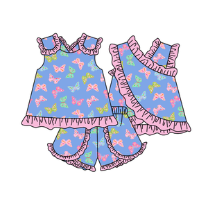 Conjuntos de 2 Piezas de Ropa para Niñas, Camiseta sin Mangas con Lazo de Flores, Algodón y Spandex Transpirable, Pantalones Cortos Tipo Pañal, Ropa para Hermanas - Product Image 4