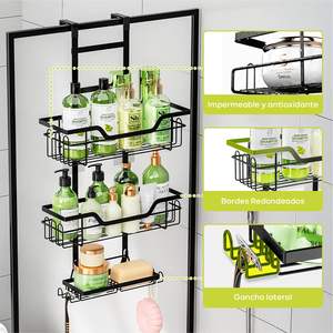 Organisateur de douche de salle de bain à 3 niveaux Étagère de douche suspendue pour salle de bain <span class=keywords><strong>sans</strong></span> perçage avec crochets et panier à savon - Product Image 4