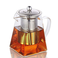 Bouilloire à thé carrée en verre, compatible avec les plaques de cuisson, avec infuseur amovible en acier inoxydable et couvercle, Teteras De Vidrio