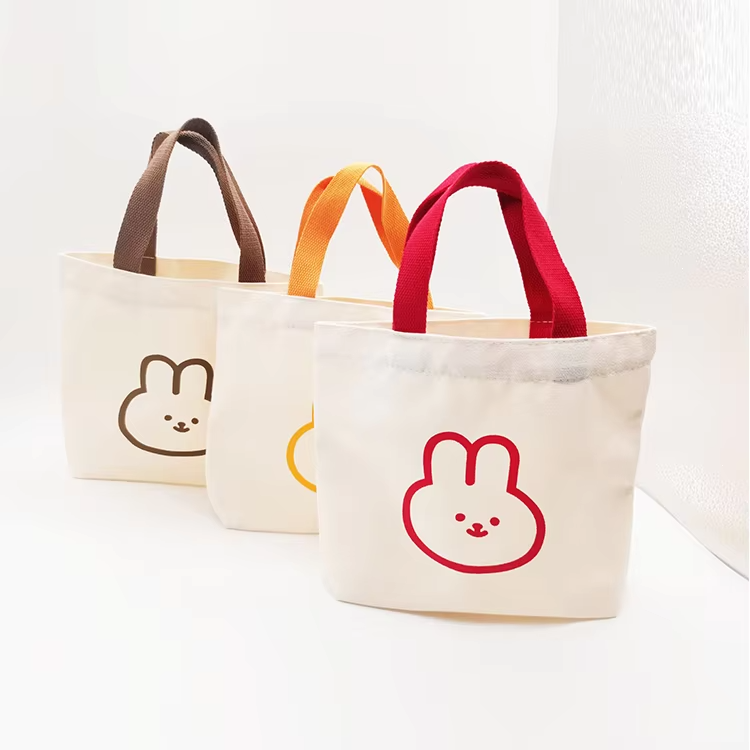 New Popular Cute Cartoon Rabbit Customized Small Canvas Cotton Tote Bags With Printed Logo