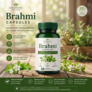 Cápsulas Naturveda Wellness Brahmi 60 Vegetarianas, Suplemento Herbal Natural para la Memoria, Concentración, Claridad Mental y Alivio del Estrés - Product Image 1