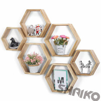 Étagères flottantes hexagonales en bois élégantes, étagère murale rustique en nid d'abeille pour le salon et la chambre à coucher