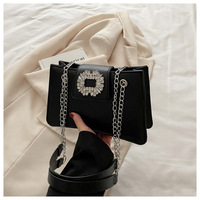 Sac carré de luxe incrusté de diamants pour femme, version coréenne polyvalente, sac à bandoulière texturé avec chaîne