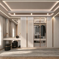 Meuble de rangement et armoire contemporains, neutres, minimalistes, sur mesure, avec éclairage LED et hauteur réglable pour chambre à coucher