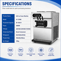 Nouvelle machine à crème glacée molle commerciale 36-38L/H, haute efficacité, grande capacité, 3 saveurs, avec pré-refroidissement XY-ZT966