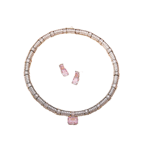 Parure de bijoux deux pièces pour femme, plaqué platine, avec zircone jaune rose étincelante taille fleur de glace, pour mariage et fiançailles - Product Image 1