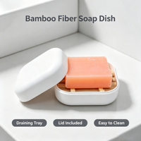 Boîte à Savon Carrée Blanche en Fibre de Bambou Écologique et Sans Plastique avec Couvercle et Support pour Cuisine, Voyage, Douche, Bain et Gym