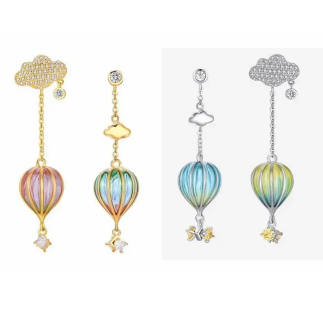 Großhandel Custom Design Rosa Blau Heißluft ballon Emaille Ohrringe Wolken form Schmuck