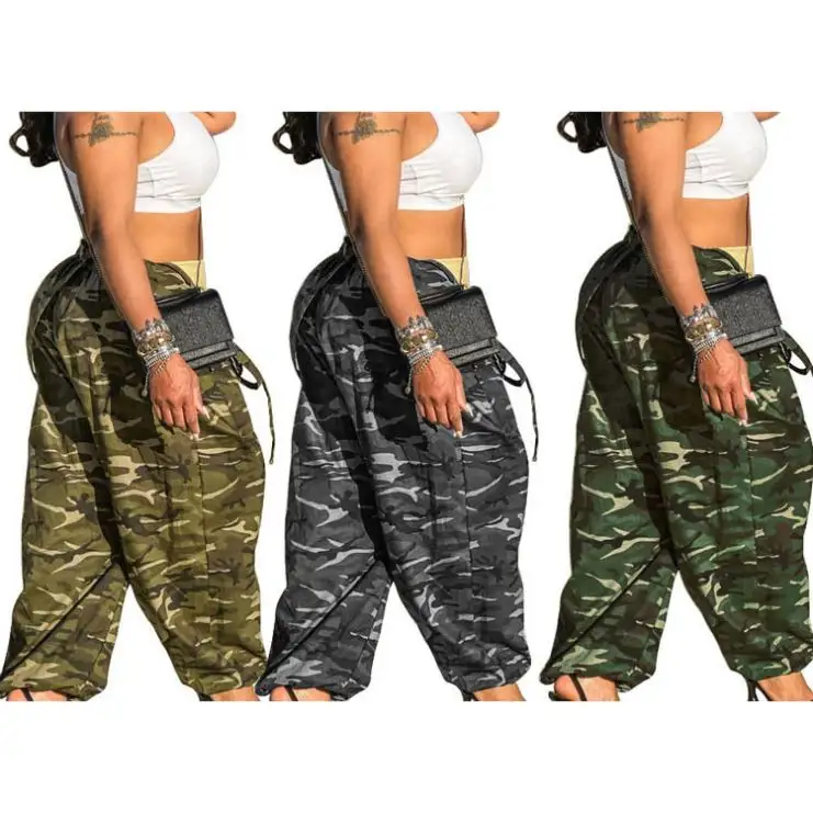 Nouveau design, plus la taille des pantalons pour femmes ensemble camouflage imprimé multi-poches pantalons cargo femmes pantalons d'été pour dames