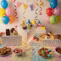 Support de décoration de mariage de haute qualité, en métal creux, émettant de la couleur, pour table de dessert, base de gâteau, circulaire, cylindrique, triangulaire
