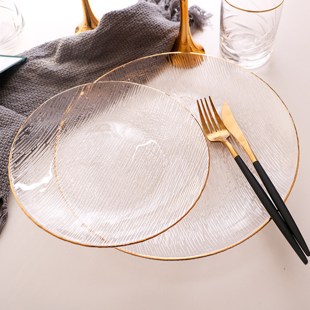 Creative Phnom Penh Transparent Hammer Mesh Western Food Plate Clear Glass Dinner Plates
