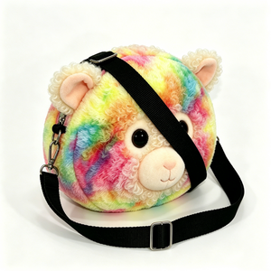 Bolso bandolera de peluche de mono arcoíris personalizado, bolso bandolera de peluche con cara de mono colorida, bolso bandolera redondo de peluche de mono suave. - Product Image 2