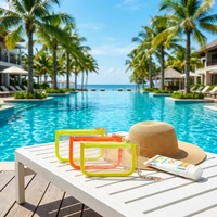 Pochette cosmétique portable en PVC transparent, écologique, avec porte-clés, fermeture éclair transparente, porte-monnaie étanche, petit rangement transparent pour cartes