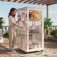 Villa pour chat moderne d'intérieur, luxe, bois massif, grand espace, verre trempé, meubles pour animaux de compagnie à plusieurs niveaux, pour chats de grande taille, usage domestique