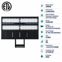 Projecteur LED d'intérieur 240W pour stades, 62472lm, 5700K, CRI80, polarisé, anti-éblouissement, sans scintillement, IP65, éclairage sportif pour terrains de tennis