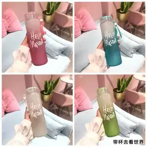 Grosir botol air kaca buram warna-warni tahan suhu tinggi kustom botol air minum langsung portabel perjalanan sehari-hari