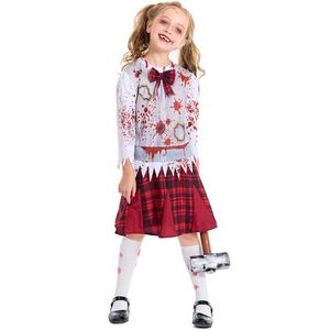 Nuevo Disfraz de Fiesta, Vestido de Cosplay de Estudiante a Cuadros Rojos Ensangrentados de Zombie para Niñas - Product Image 5