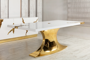 Mesa de comedor rectangular con pintura de madera maciza de lujo italiano MR con Base de acero inoxidable para el hogar, Villa, comedor, muebles de sala de estar - Product Image 2