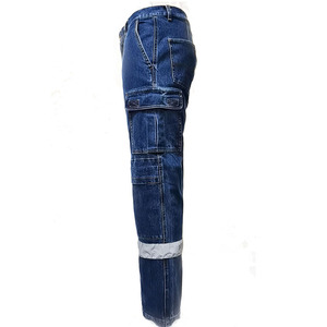 <span class=keywords><strong>Hi</strong></span> Vis Reflect Construct Mecánico Uniformes DE SEGURIDAD Ropa Elástica Stretch Denim Cargo Ropa de trabajo para hombre Pantalones vaqueros para hombre - Product Image 3